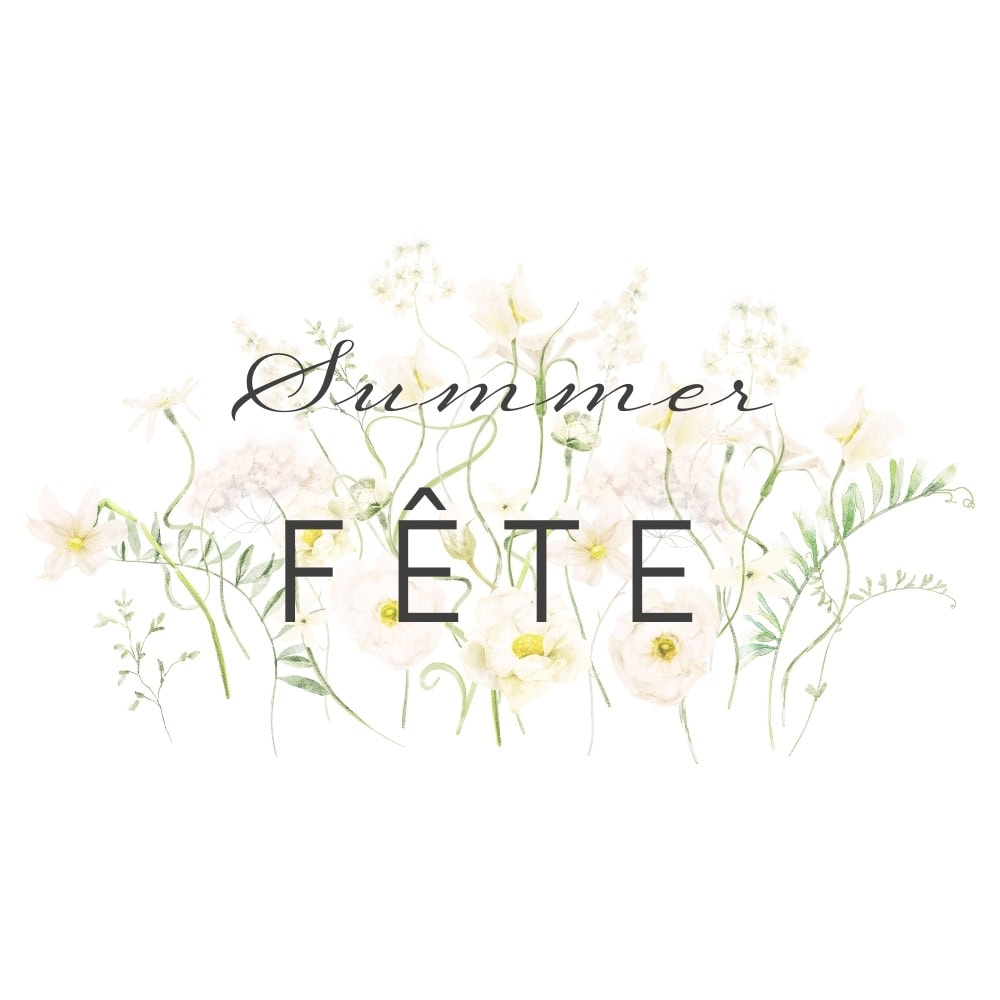 Elegant floral design with "Summer Fête" text for Three Sisters Winery event.